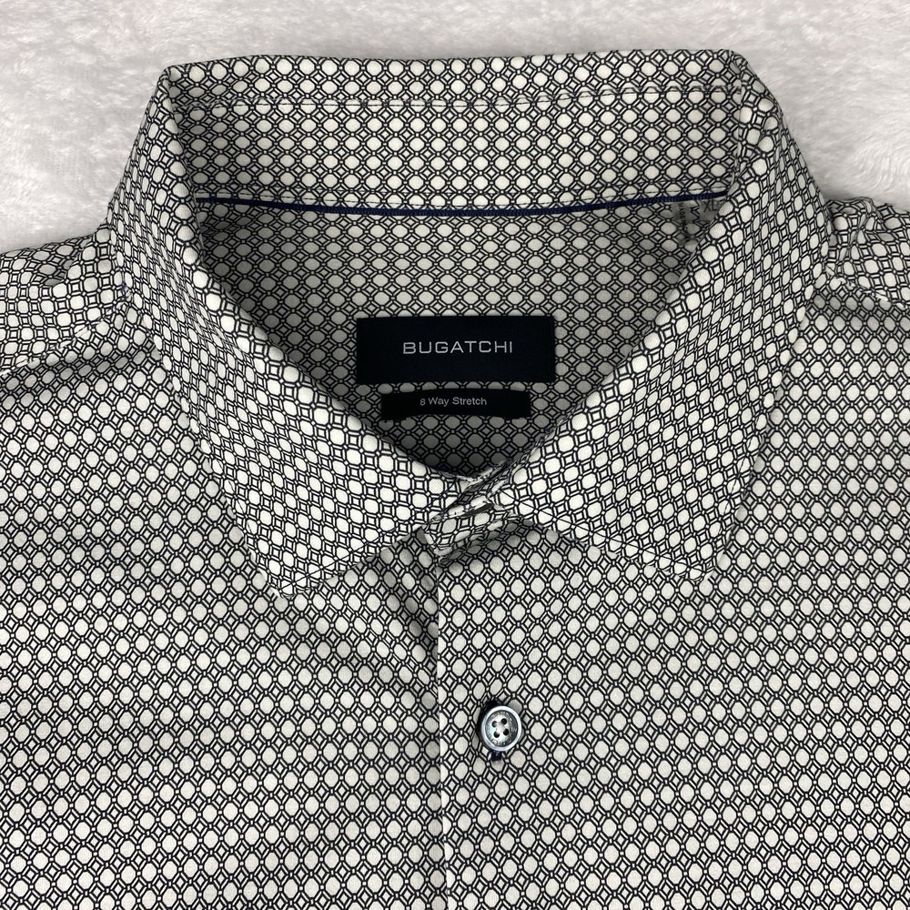 BUGATCHI Dress Shirt Mens XL Black/White Geometric Print 8-Way Stretch - Picture 3 of 9